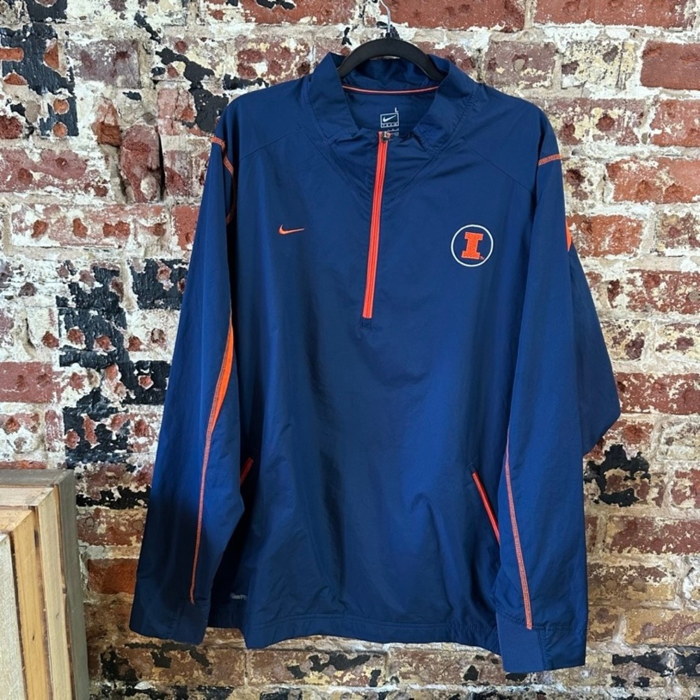Nike Illinois Illini Blue Orange 1/4 zip Lightweight Pullover Mens Large
